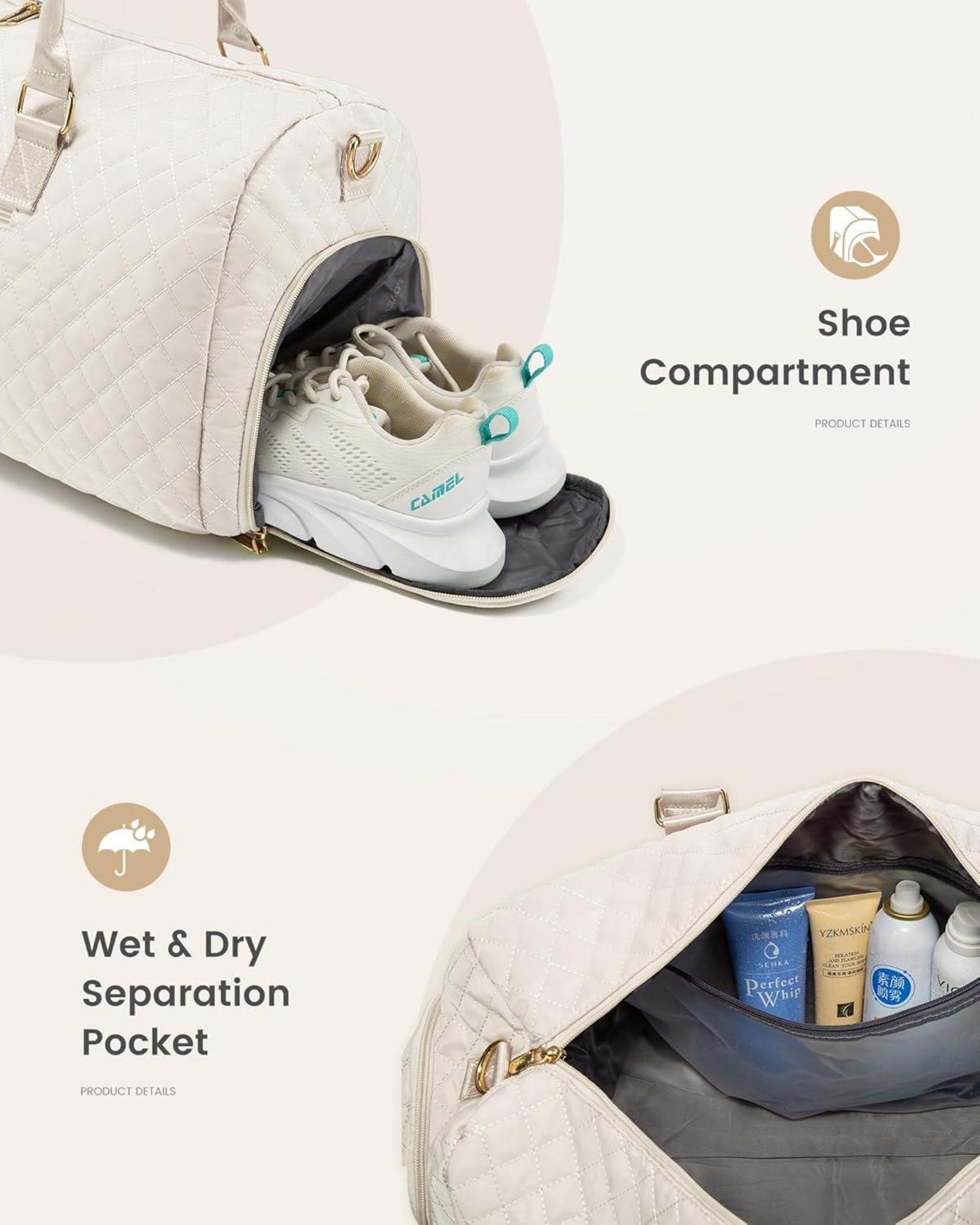 LOVEVOOK Reisetasche Damen mit Schuhfach & Nassfach, Handgepäck Tasche Beige