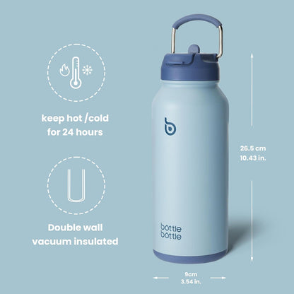 Edelstahl Trinkflasche 1L Strohhalm Isolierflasche Sport Auslaufsicher