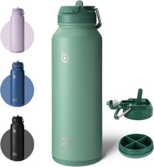 Isolierte Wasserflasche mit Strohhalm und Pillendose - 1,2 l - Grün