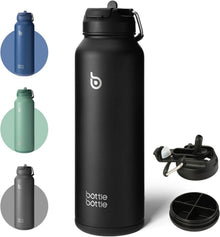 Isolierte Sport-Wasserflasche mit Strohhalm und Pillendose 1,2 l