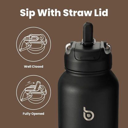 Isolierte Sport-Wasserflasche mit Strohhalm und Pillendose 1,2 l