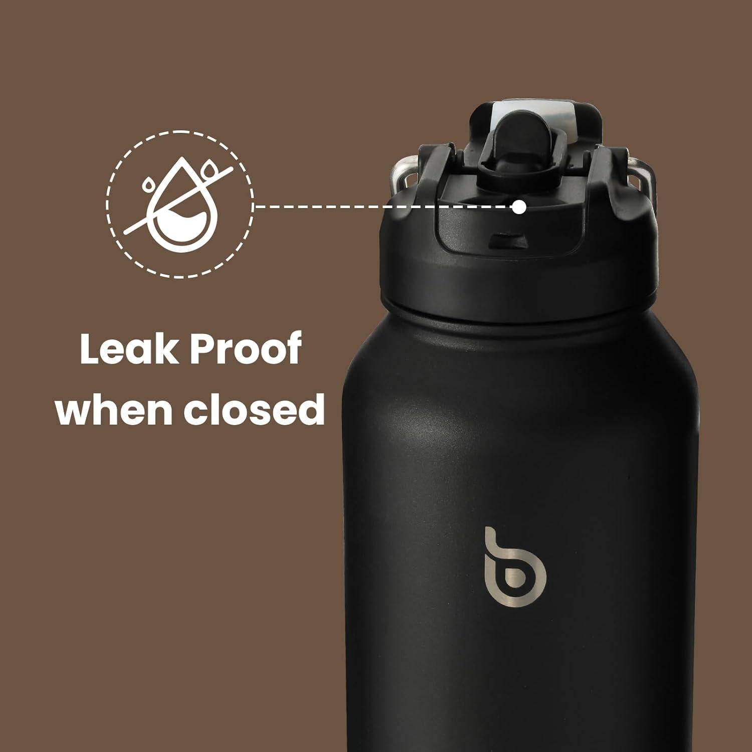Isolierte Wasserflasche mit Strohhalm 1,2 l Schwarz