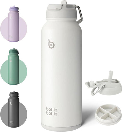 Isolierte Wasserflasche mit Strohhalm und Pillendose 1,2 l