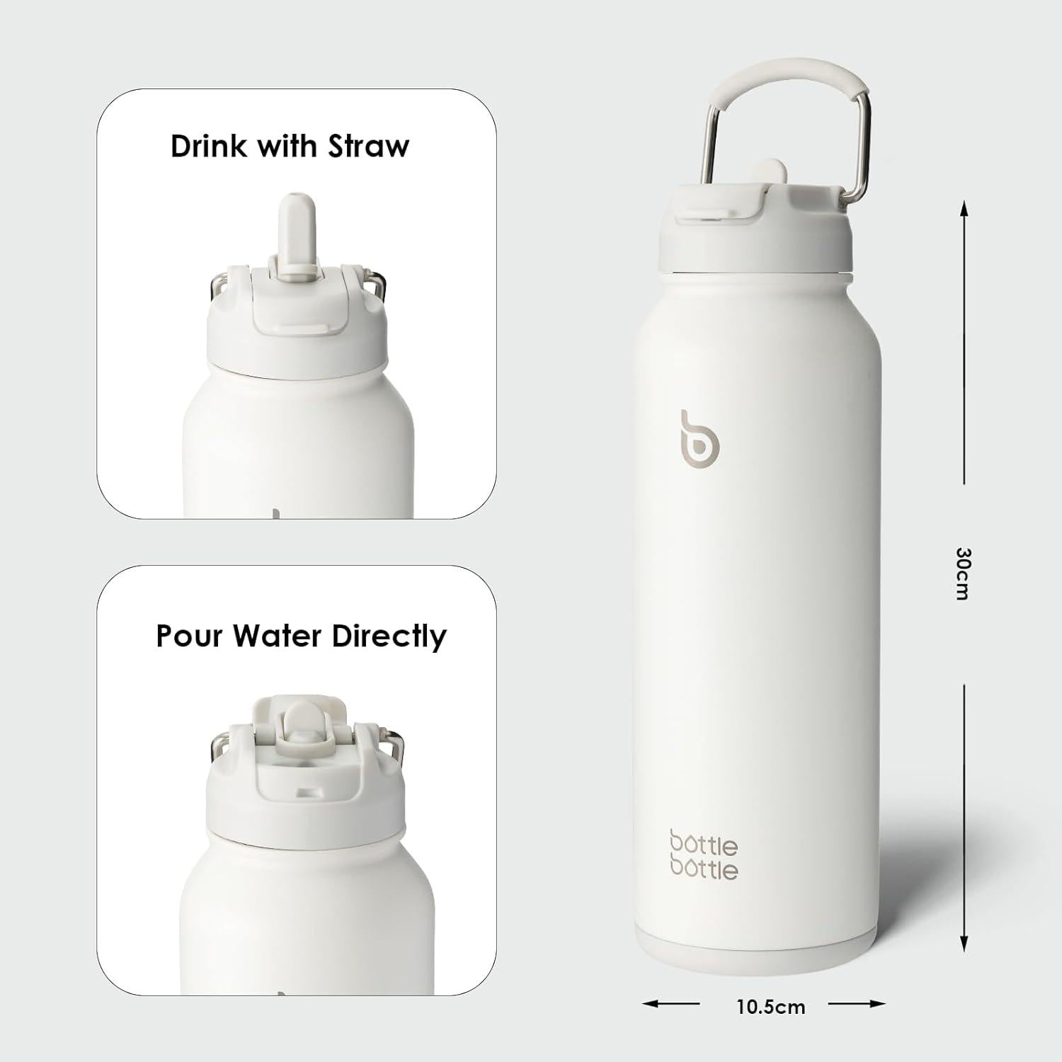 Isolierte Wasserflasche mit Strohhalm, Edelstahl, Pillendose, 1,2