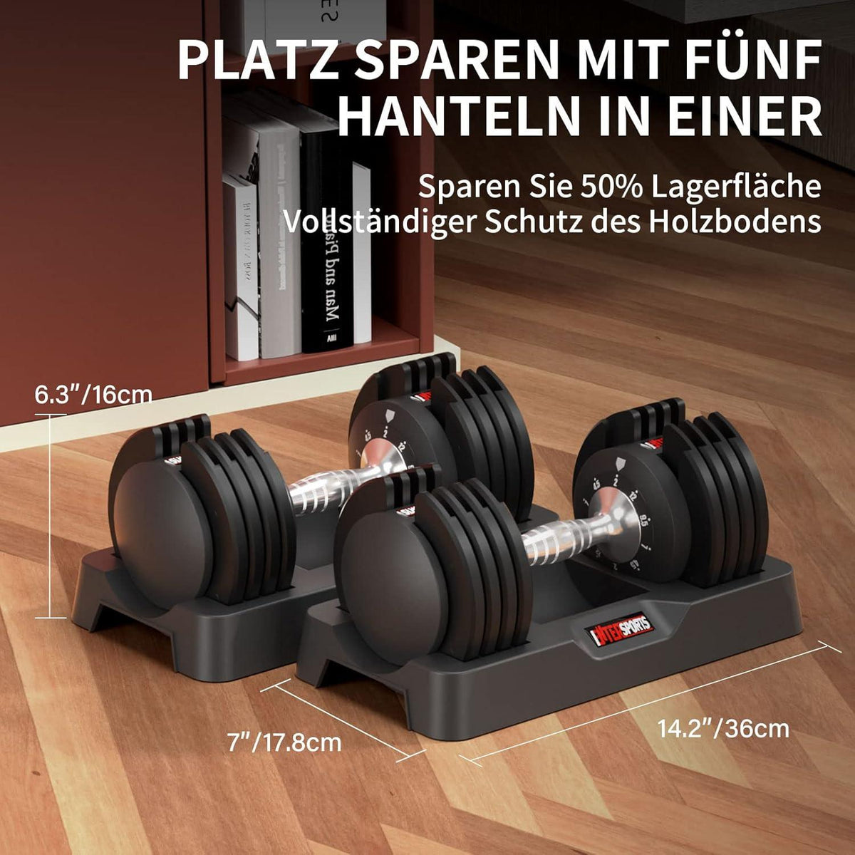EnterSports verstellbare Hanteln 12kg/18kg Pair rutschfester Griff 5 Gewichtsstufen