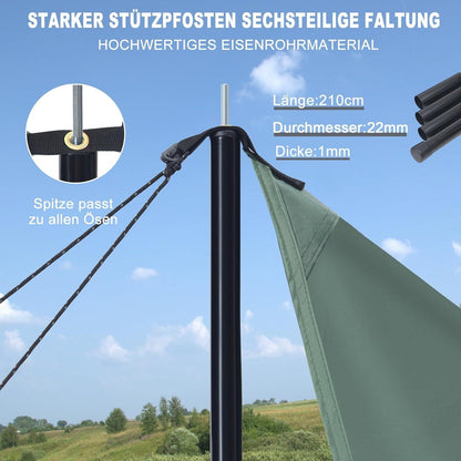 Wasserdichte Zeltplane mit Stützstangen und Aluminiumstiften
