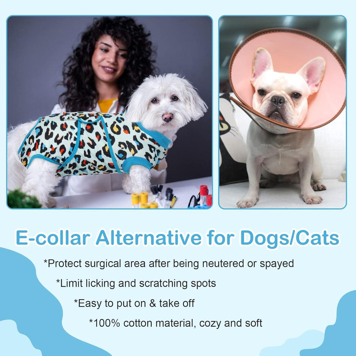 Hundebody nach OP Katze Hund, Atmungsaktiv, Kastration, XS-2XL, Hellblau