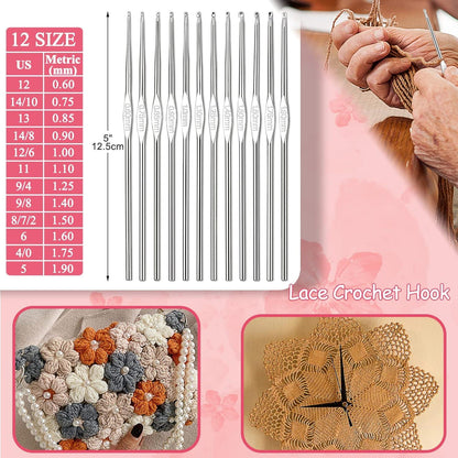 Häkelnadel Set 63-teilig mit Wolle und Zubehör, Anfänger Häkelnadeln, Rosa