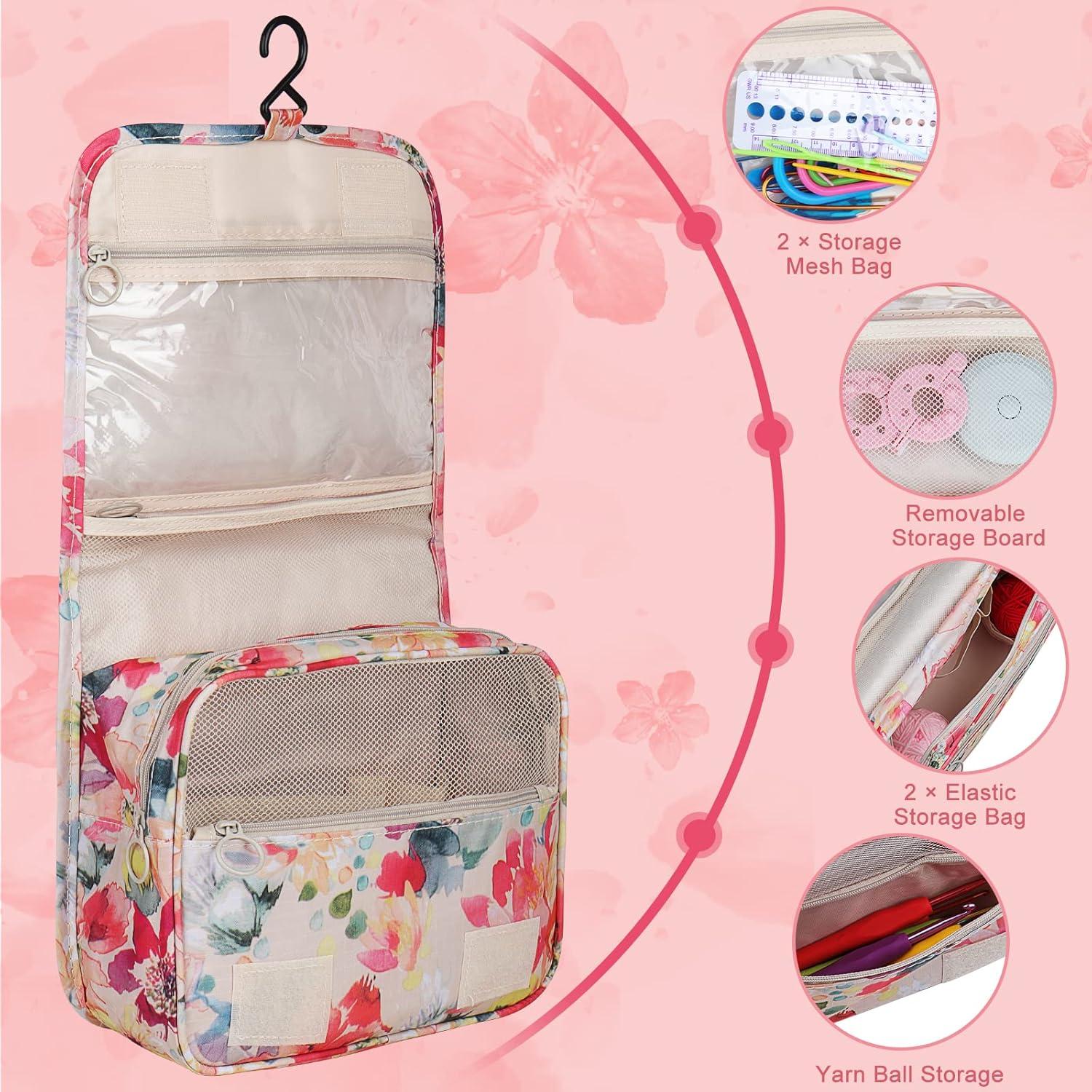 Häkelnadel Set 63-teilig mit Wolle und Zubehör, Anfänger Häkelnadeln, Rosa