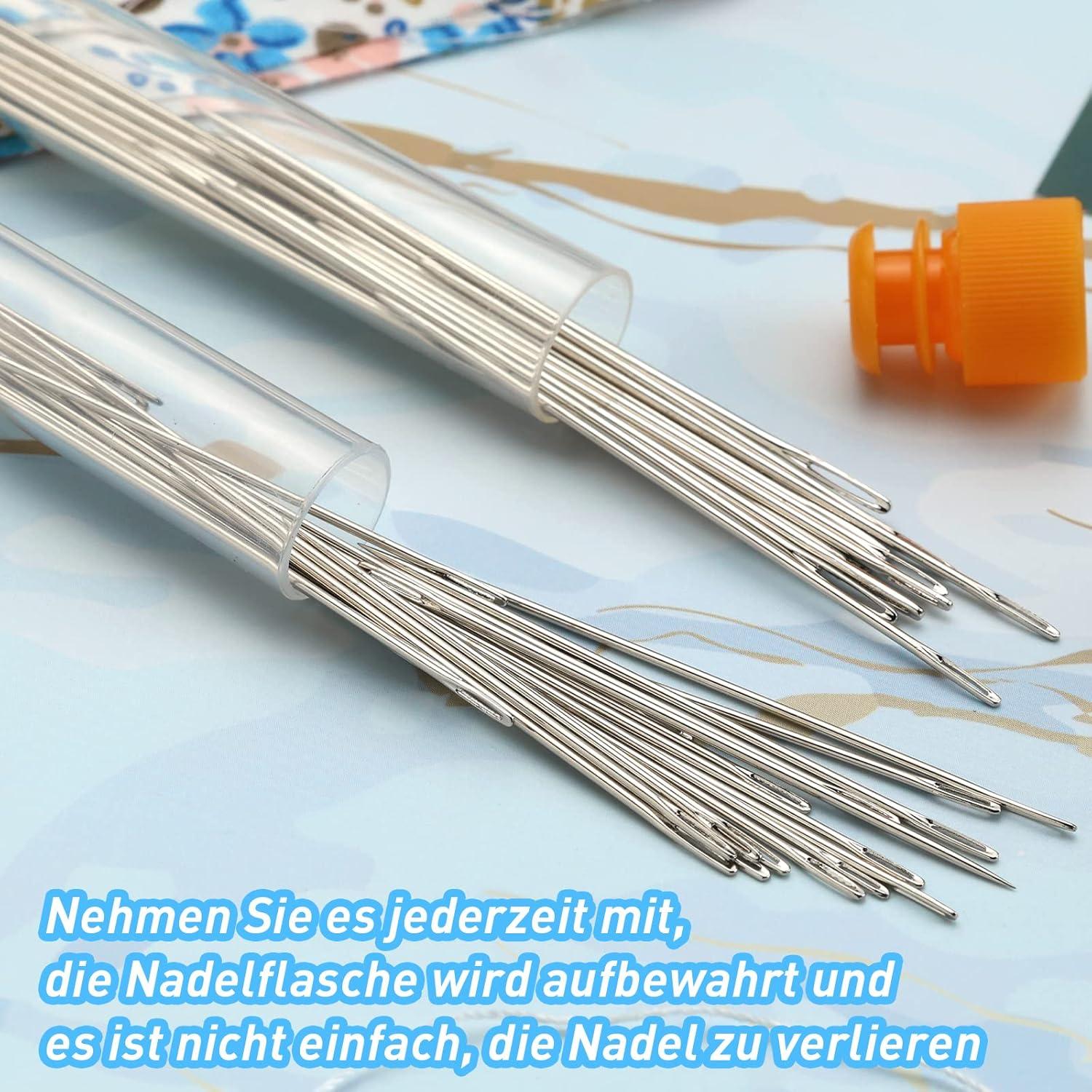 50 Premium-Nadeln mit großem Öhr, 5 Größen, Ledernadel Stickgarn