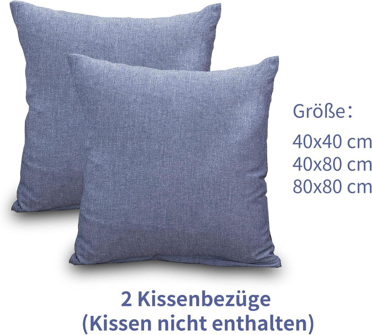 2er Set Kissenbezug 40x40 cm Navy Blau, 100% Baumwolle, Reißverschluss, Premium-Qualität