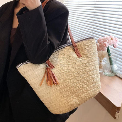 Stroh Strandtasche Damen Sommer Groß Geflochten Korbtasche