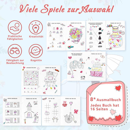 Herefun Hochzeitsmalbuch für Kinder 10er Set - Malbuch Hochzeit mit Buntstiften & Aufkleber