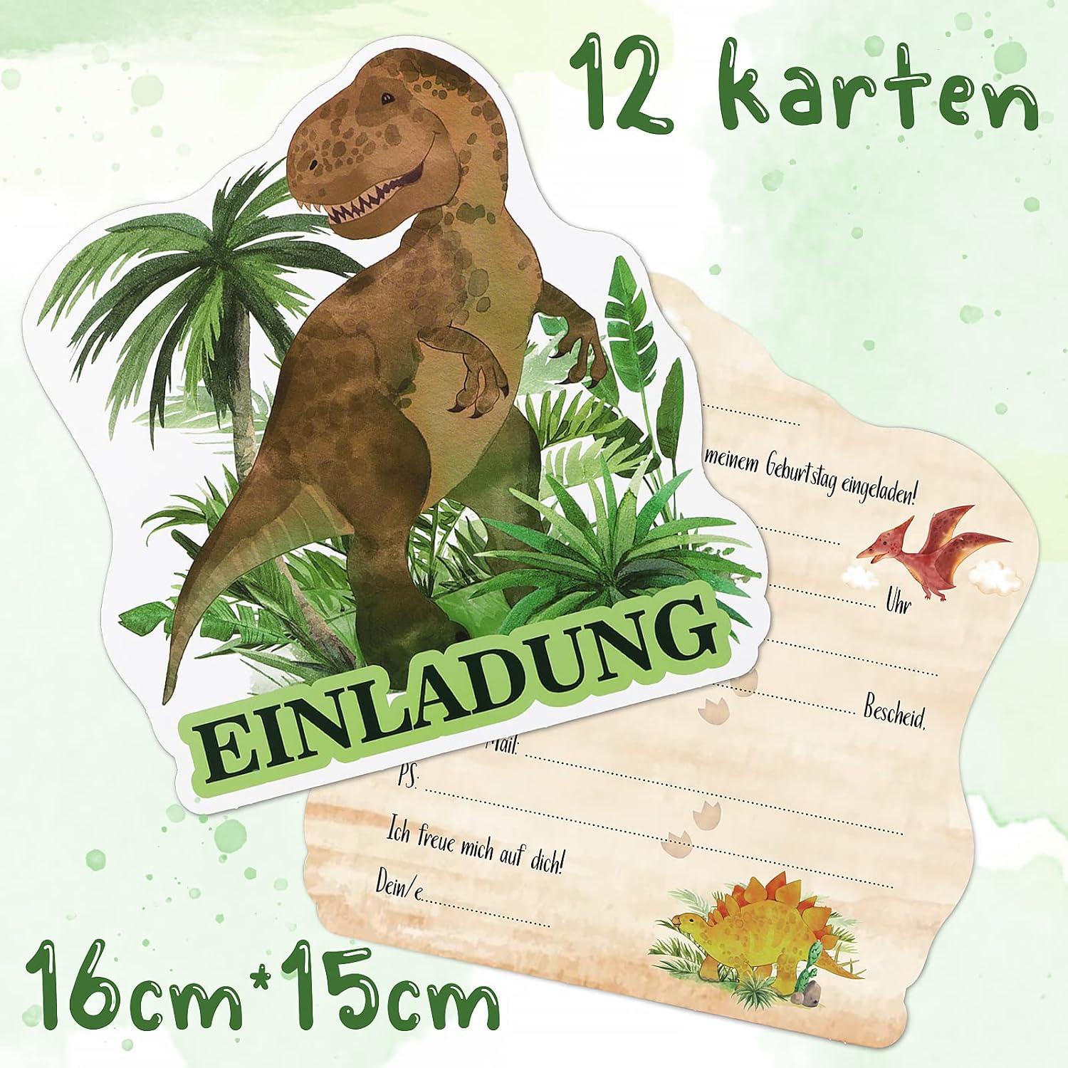 Dino Einladungskarten für Kindergeburtstag 12er Pack Dinosaurier Junge Party Mottoparty