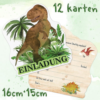 Dino Einladungskarten für Kindergeburtstag 12er Pack Dinosaurier Junge Party Mottoparty