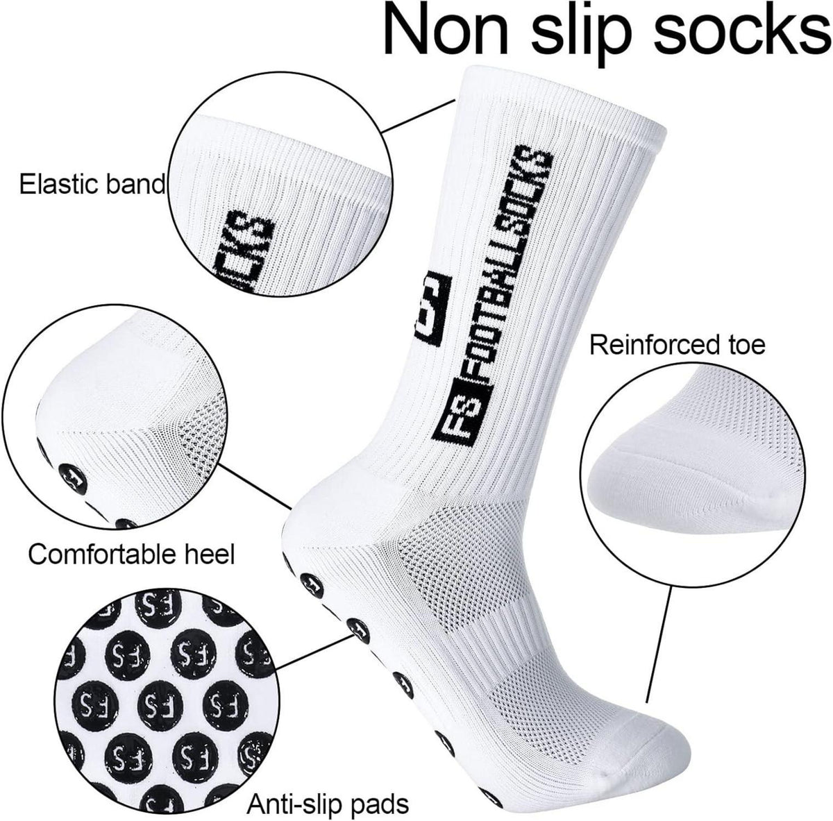 2 Paar Herren Anti-Rutsch Fußballsocken Sportsocken Weiß, Größe 39-46