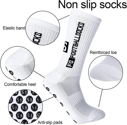 2 Paar Herren Anti-Rutsch Fußballsocken Sportsocken Weiß, Größe 39-46