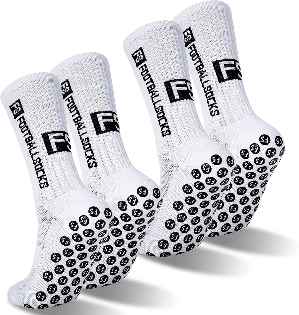 2 Paar Herren Anti-Rutsch Fußballsocken Sportsocken Weiß, Größe 39-46