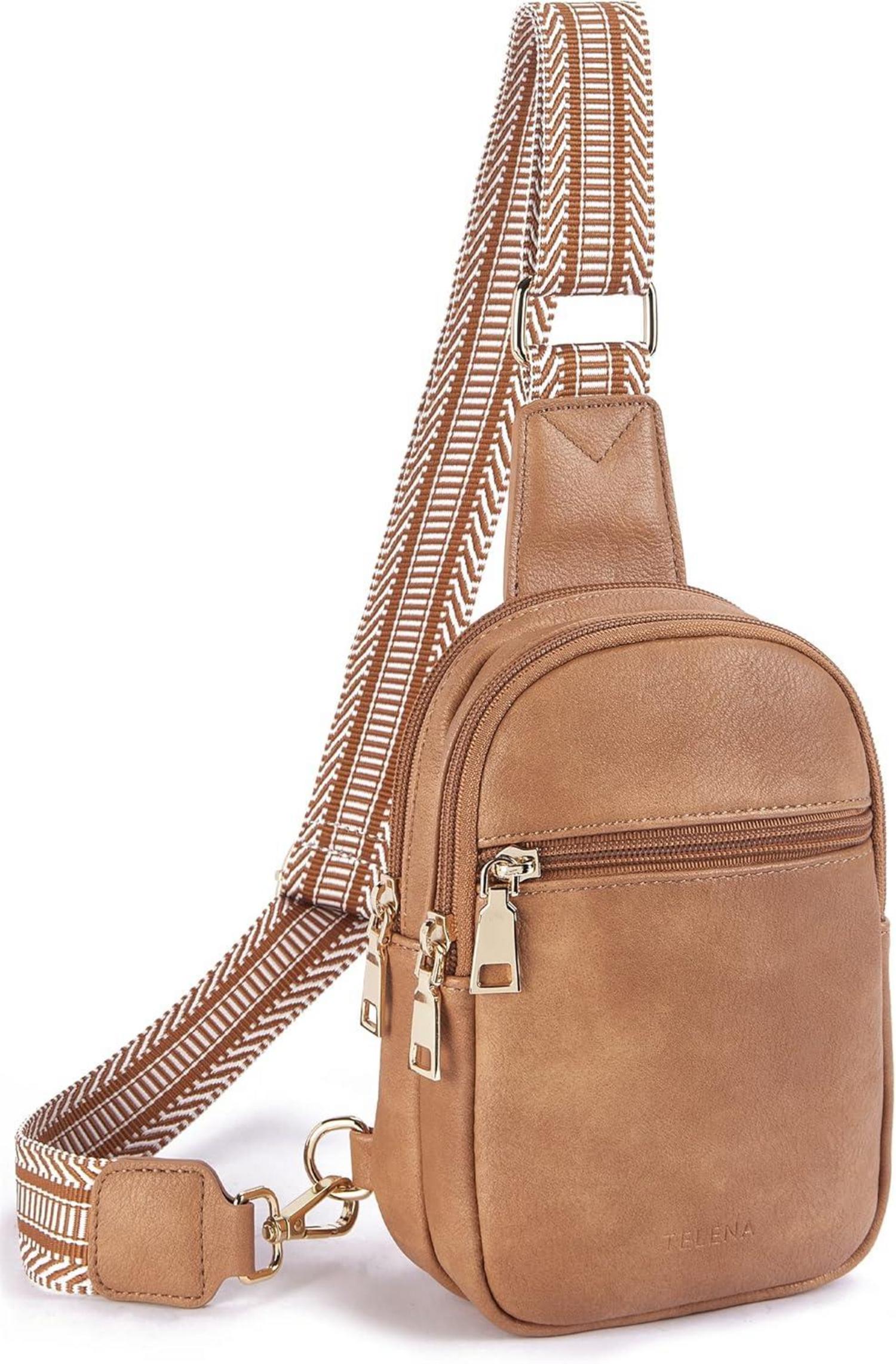 Kleine Damen Crossbody Bag Kunstleder Hellbraun Bauchtasche