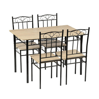 Esszimmer-Set Buchenholz mit Esstisch & 4 Stühlen, Schwarz