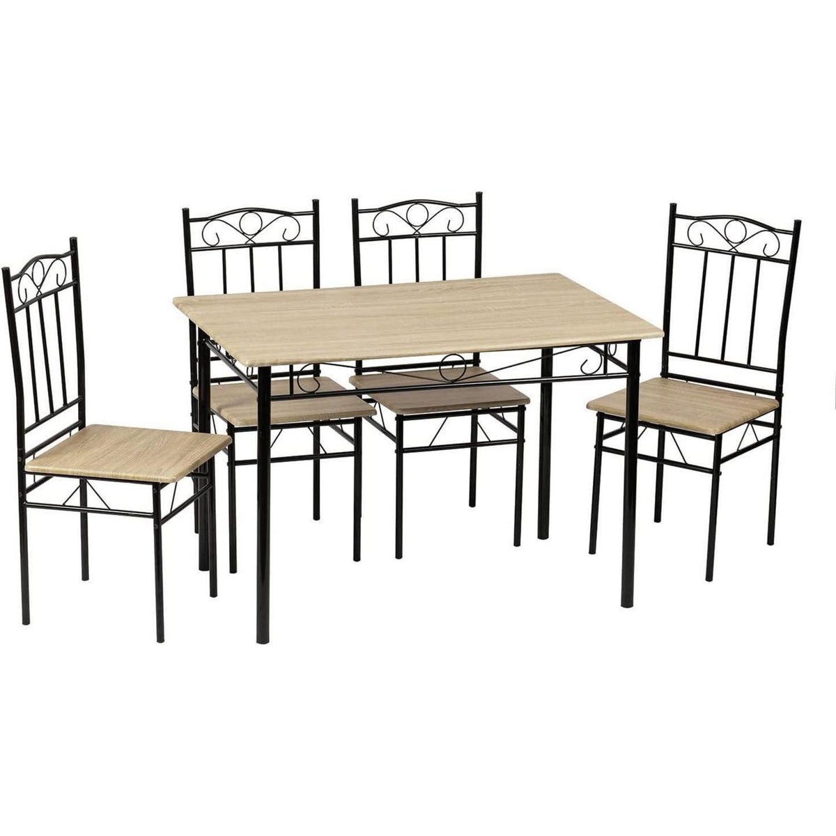 Esszimmer-Set Buchenholz mit Esstisch & 4 Stühlen, Schwarz