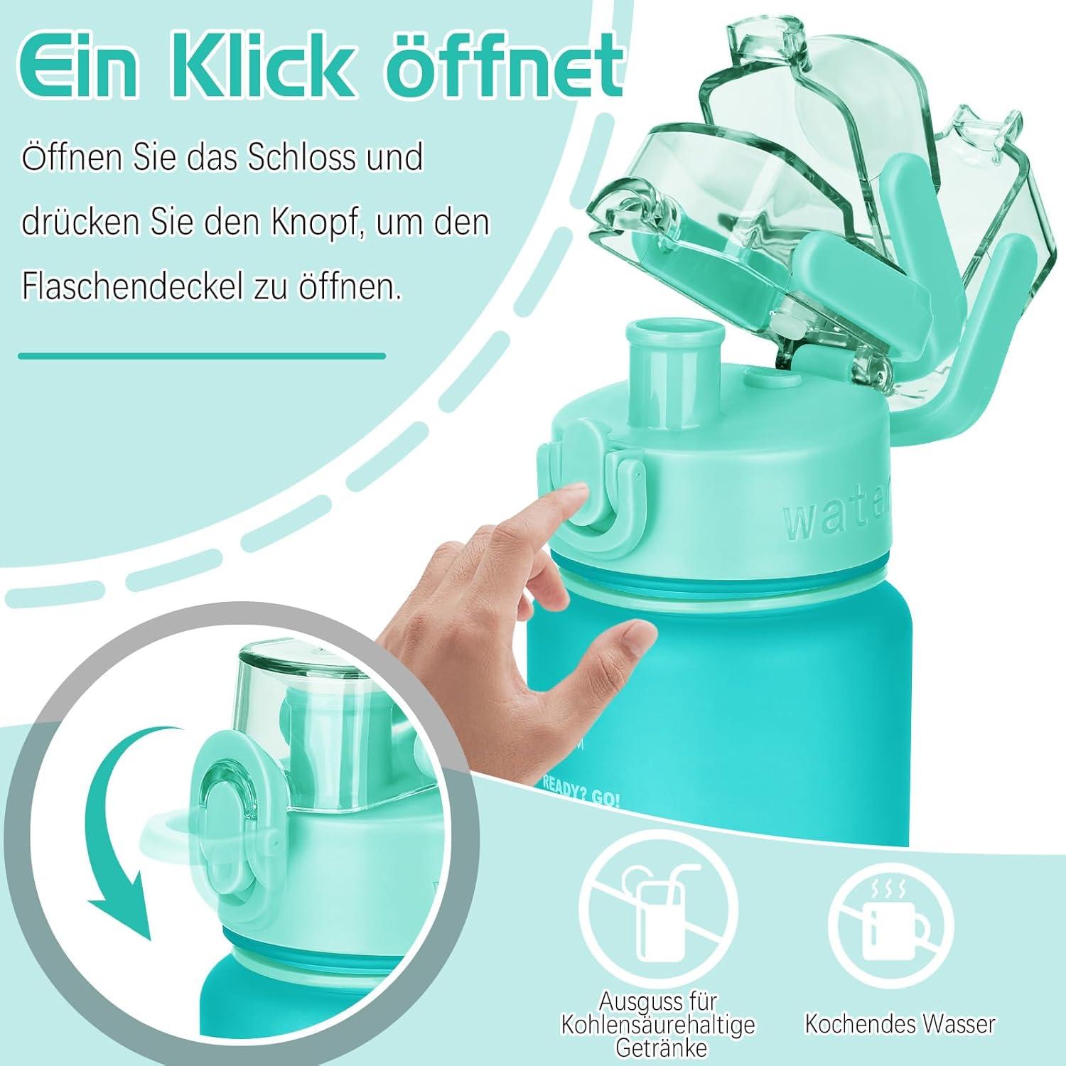 AOHAN Trinkflasche 1L BPA-frei Sport Auslaufsicher Zeitmarkierung Fitness Büro Schule Yoga