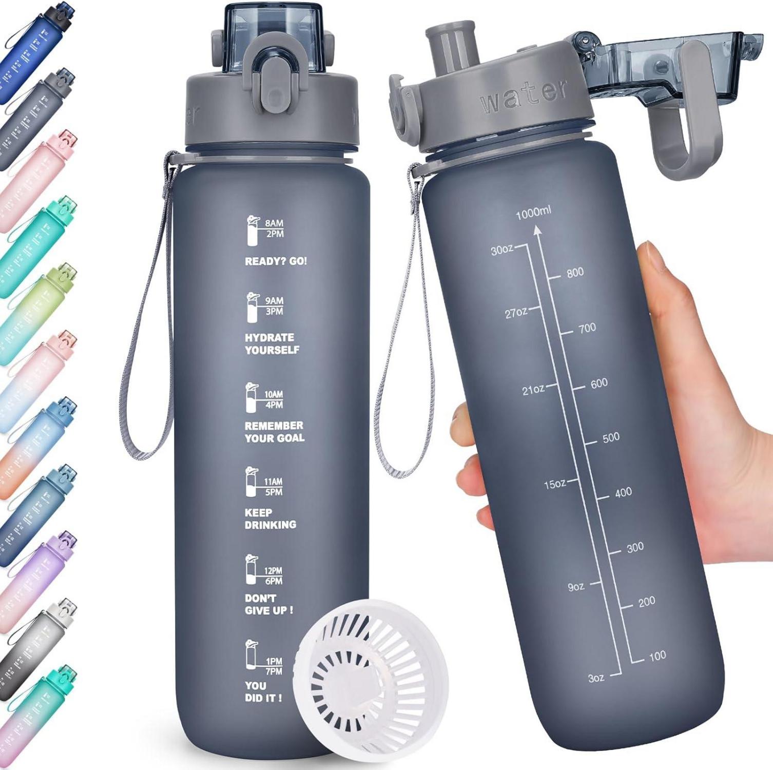 Sport Trinkflasche 1l BPA-Frei Auslaufsicher Zeitmarkierung
