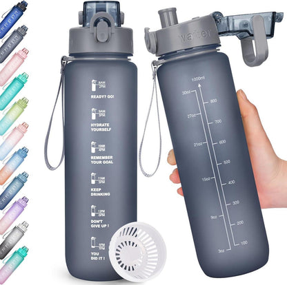 Sport Trinkflasche 1l BPA-Frei Auslaufsicher Zeitmarkierung