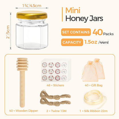 40er Pack 45ml Mini Glas Honiggläser mit Aufkleber und