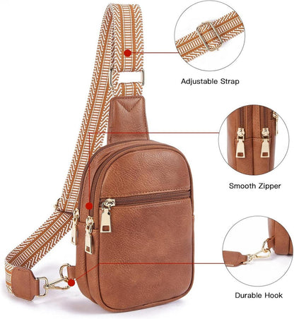 Telena Damen Bauchtasche Brusttasche Crossbody Bag Schultertasche Braun