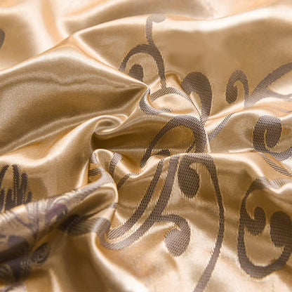Satin Bettwäsche Set Gold 135x200 - Blumenmuster Jacquard