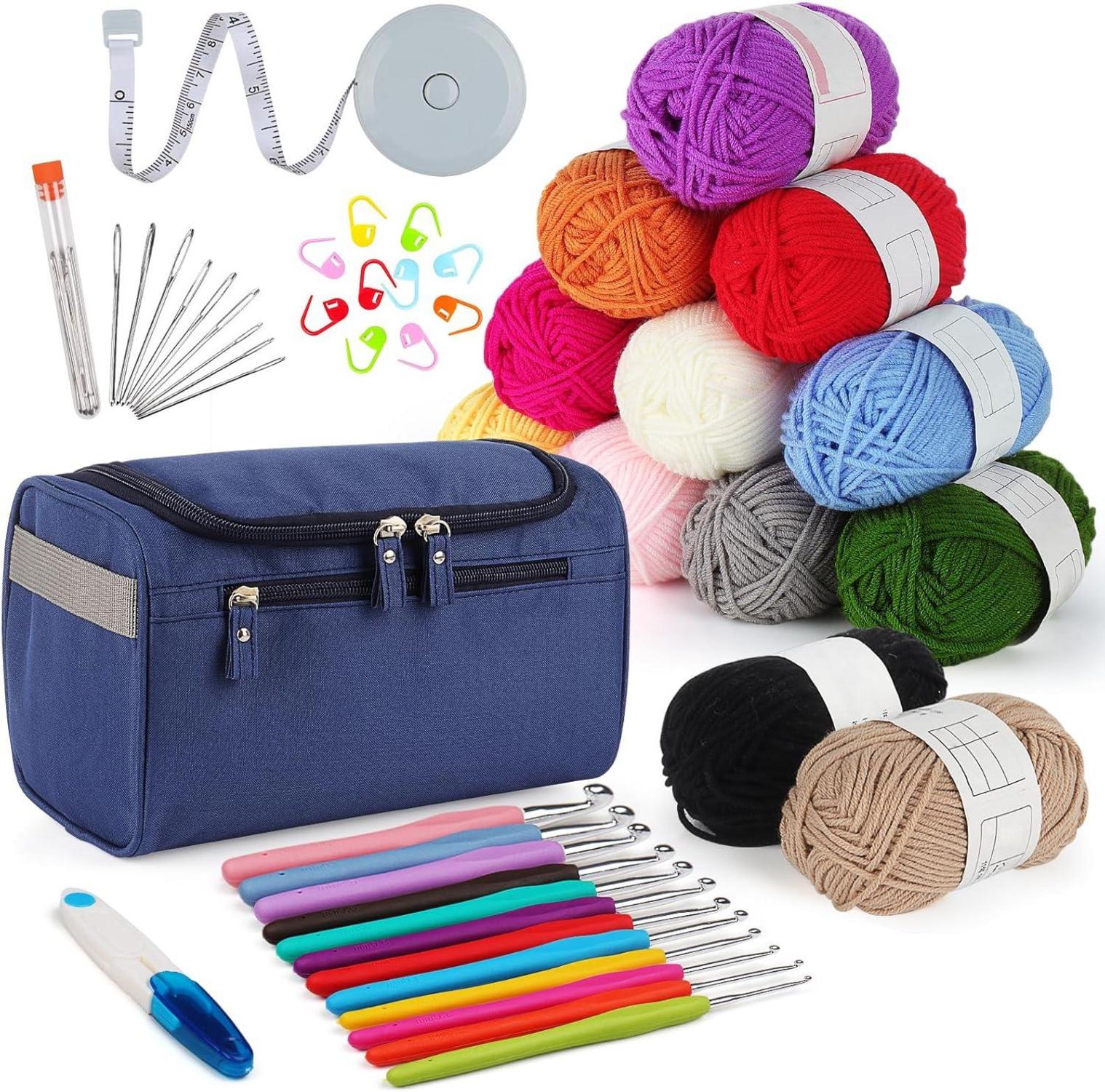Häkelnadel Set mit 12 Farben Häkelgarn & Zubehör