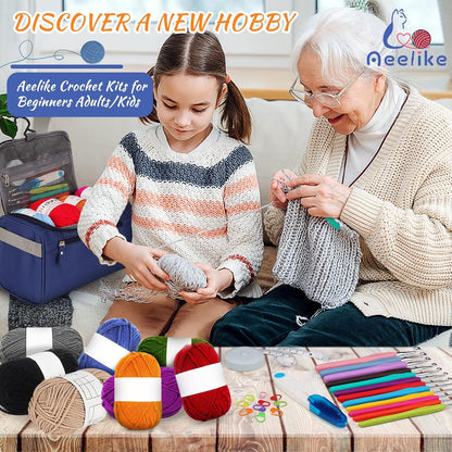 Aeelike Häkelnadel Set mit 12 Farben Garn Ergonomische Griff