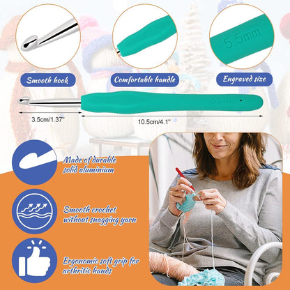 Aeelike Häkelnadel Set 12 Farben mit Garn, 2,0-8,0 mm, Ergonomische Nadeln, Marineblau Tasche, Zubehör