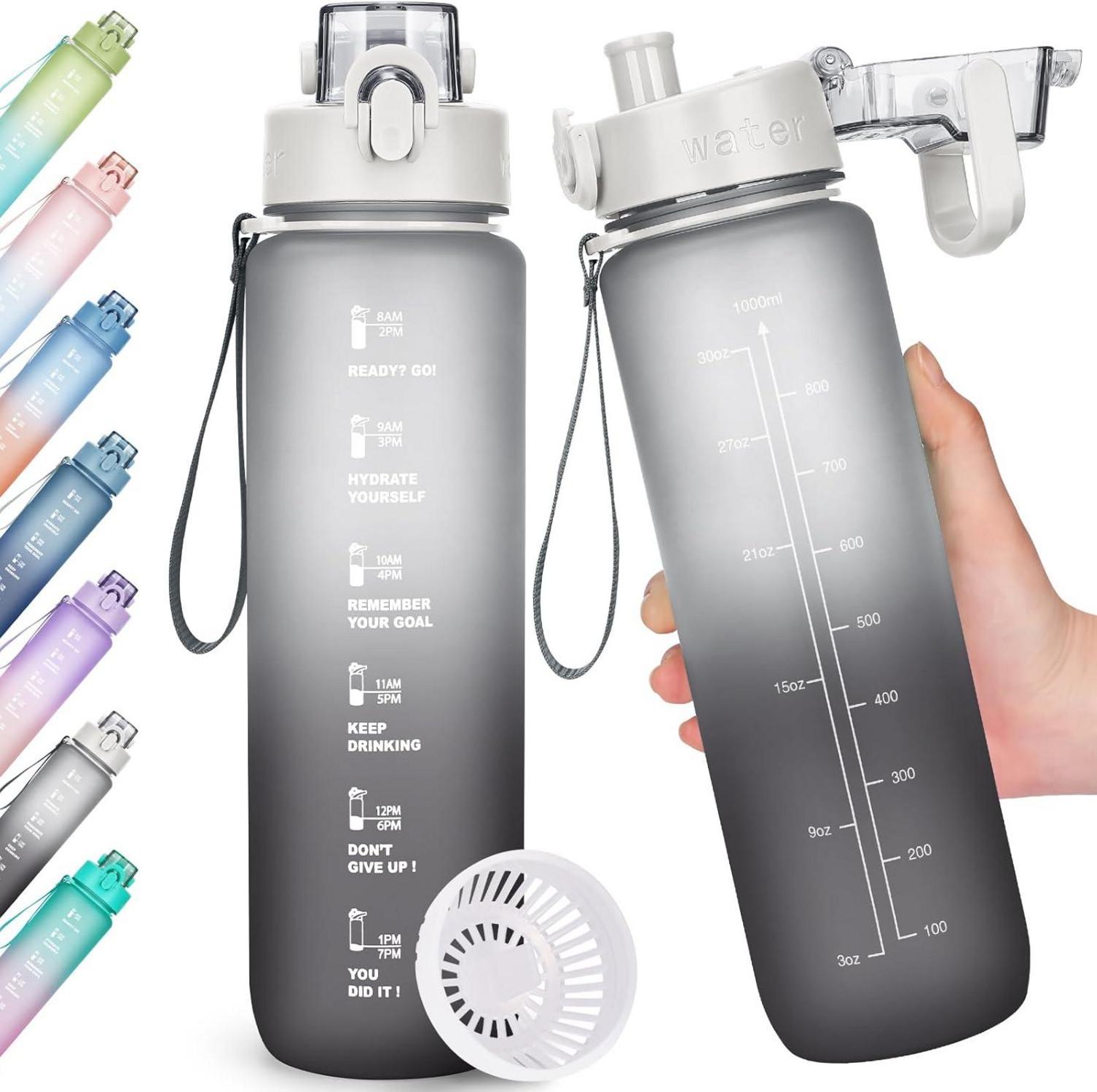 Sport Trinkflasche 1l BPA-frei Auslaufsicher Zeitmarkierung