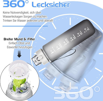 Sport Trinkflasche 1l BPA-frei Auslaufsicher Zeitmarkierung