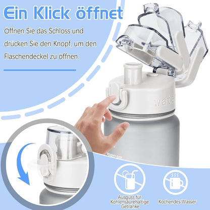 AOHAN Trinkflasche 1l BPA-Frei Auslaufsicher Sport Zeitmarkierung Fitness Büro Schule Outdoor