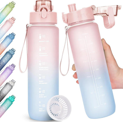Sport Trinkflasche 1l BPA-frei Auslaufsicher Zeitmarkierung Fitness