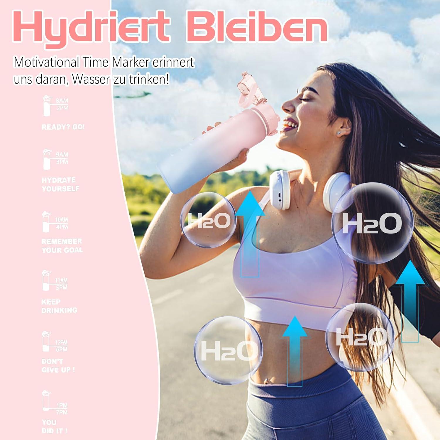 Sport Trinkflasche 1l BPA-Frei Auslaufsicher mit Zeitmarkierung Fitness Outdoor