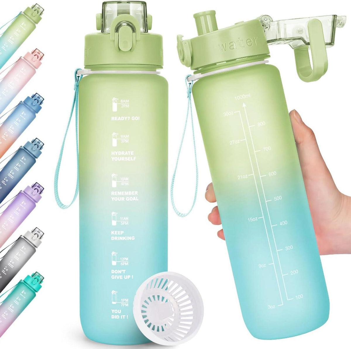 Sport Trinkflasche 1l BPA-frei Zeitmarkierung Auslaufsicher