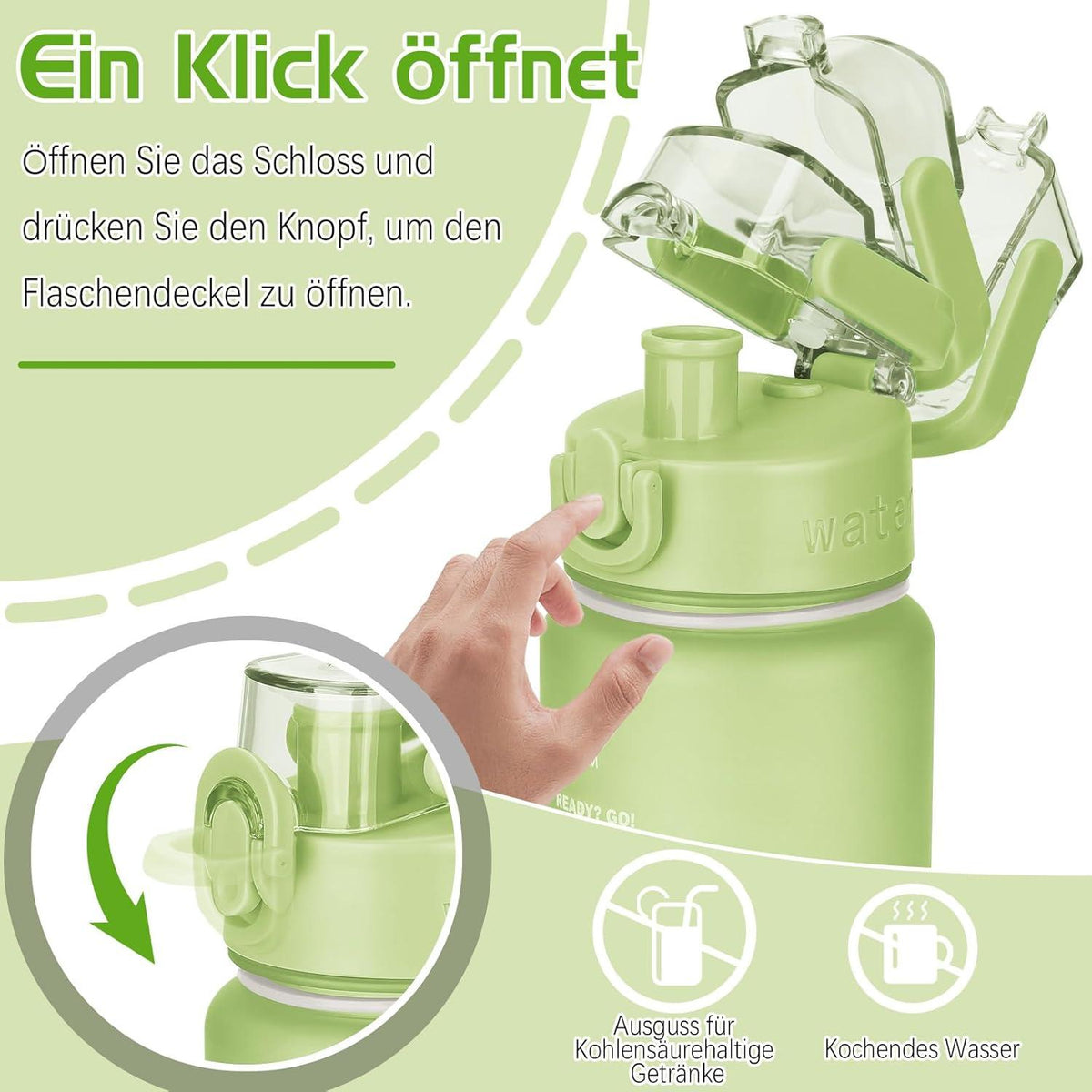 AOHAN Trinkflasche 1l BPA-Frei Sportflasche Zeitmarkierung Fitness Büro Yoga