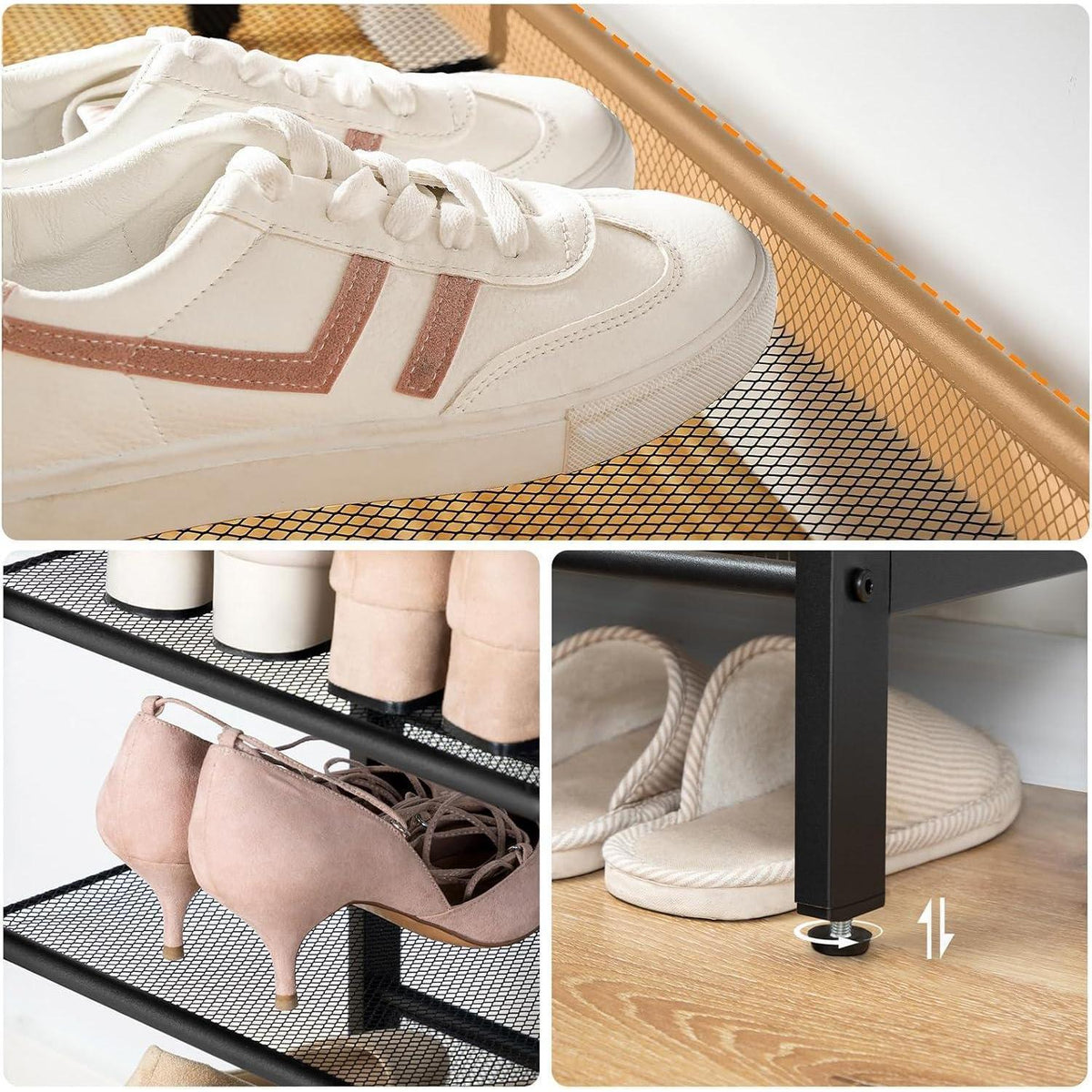 5-stöckiges Schuhregal mit Metallgitter – Greige & Schwarz