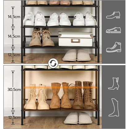 5-stöckiges Schuhregal mit Metallgitter – Greige & Schwarz