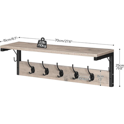Moderne Wandgarderobe mit 7 Haken und Regalboden