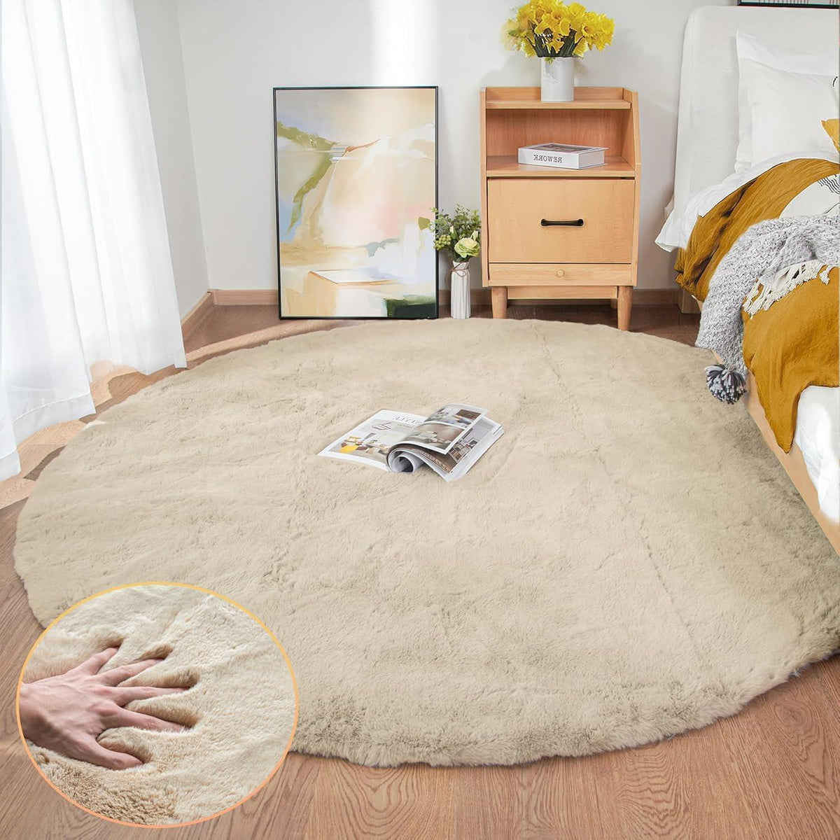 Runder Kunstfell Teppich 240 cm Beige – Flauschig & Weich