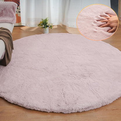 Runder Flauschteppich Rosa 240 cm – Weicher Kunstfell Teppich
