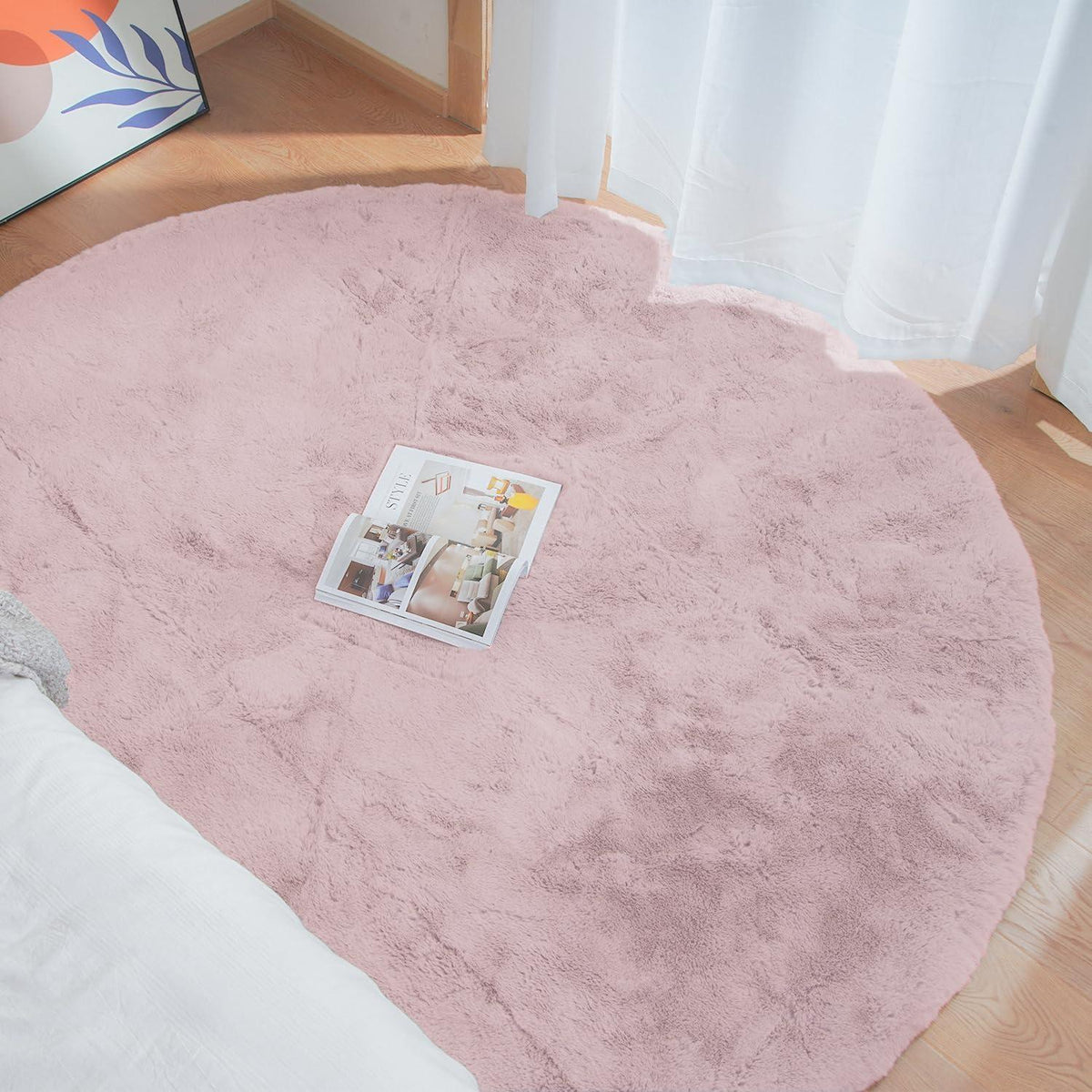 Runder Flauschteppich Rosa 240 cm – Weicher Kunstfell Teppich