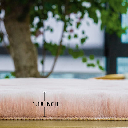 Runder Flauschteppich Rosa 240 cm – Weicher Kunstfell Teppich