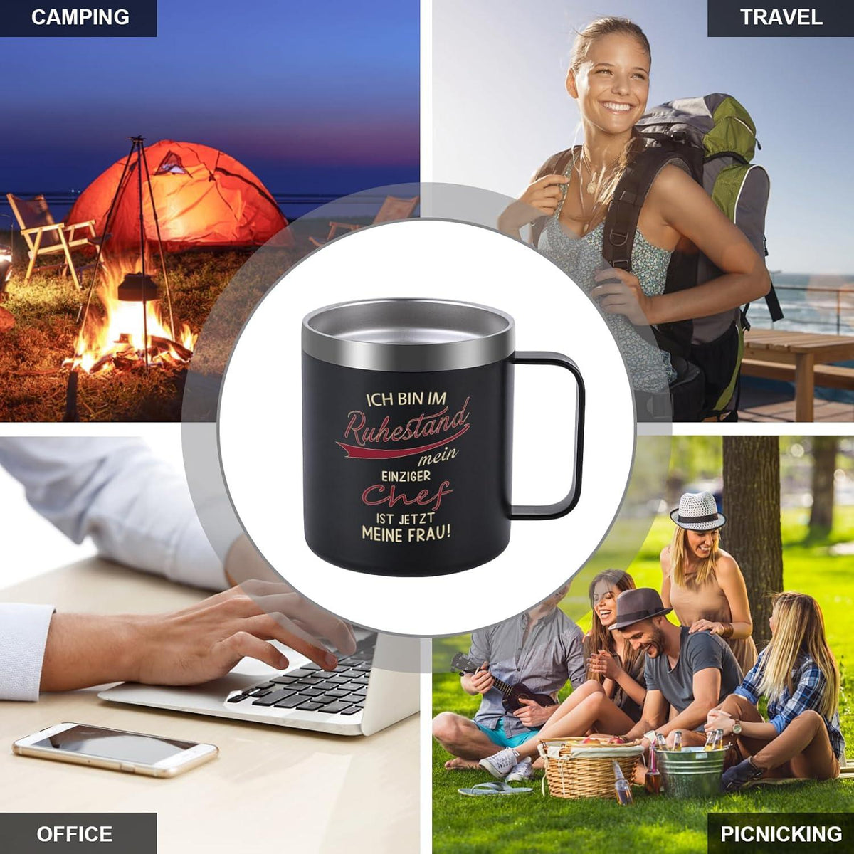 Livole Rentner Geschenk Tasse 2024, Edelstahl Doppelwandig 350ml mit Strohhalm