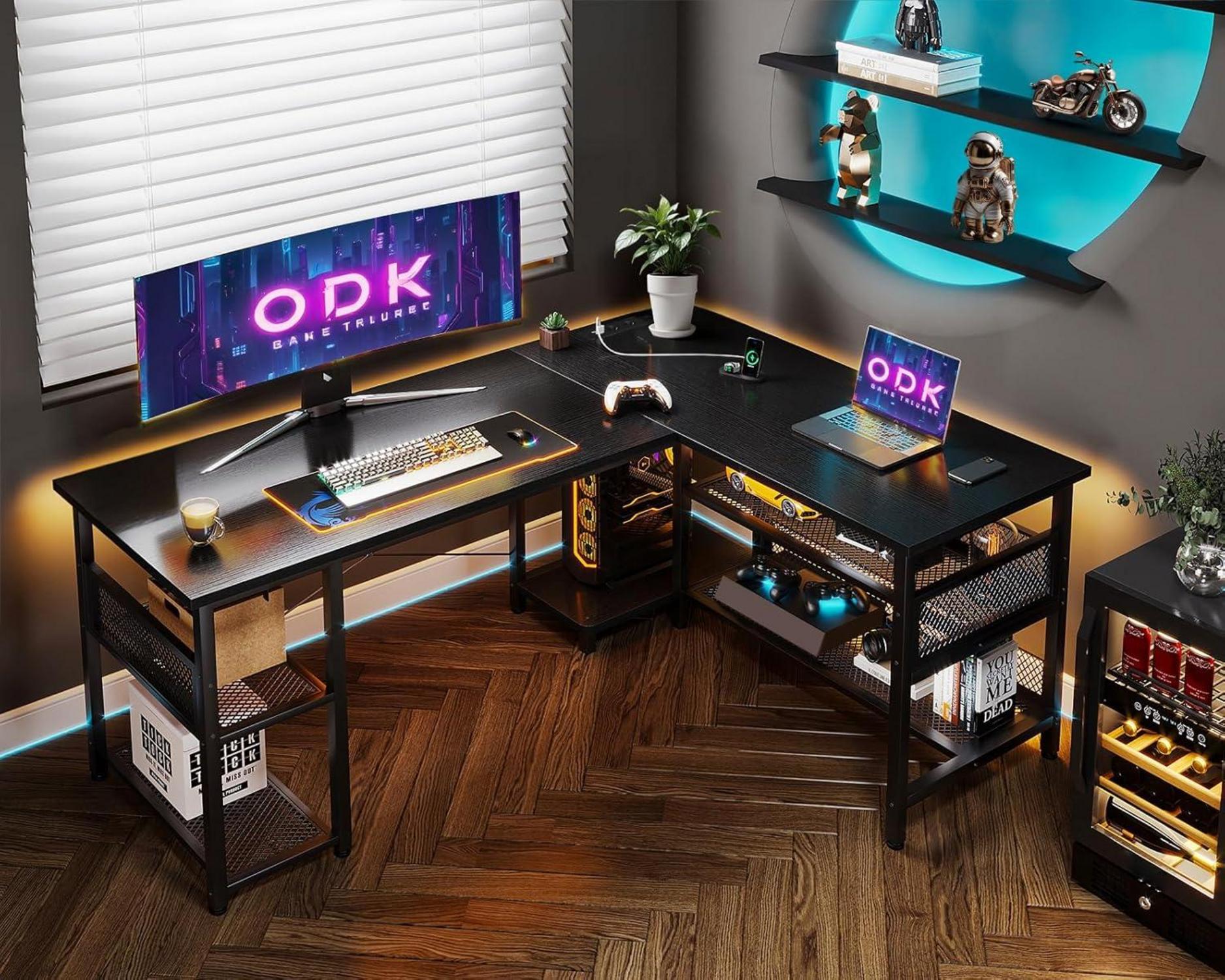 Gaming Schreibtisch L-Form mit Stauraum und integrierter